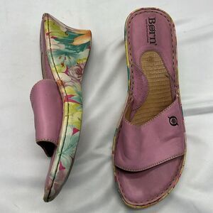Pink Floral Leather Born Heeled Sandals